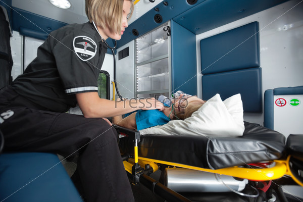 Ambulance Interior with Senior Woman