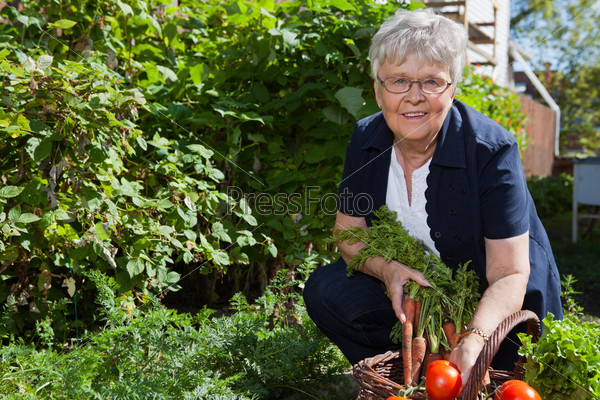 Пожилая женщина в саду