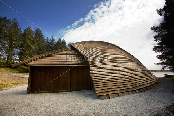 A viking boat house - for storage of goods / boats and weapons.