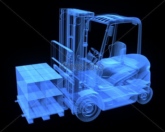 Fork lift truck, with cardboards,  x-ray version