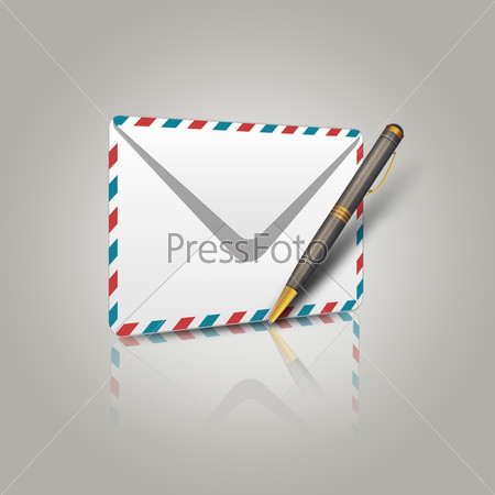 Illustration of postal envelope and pen background.