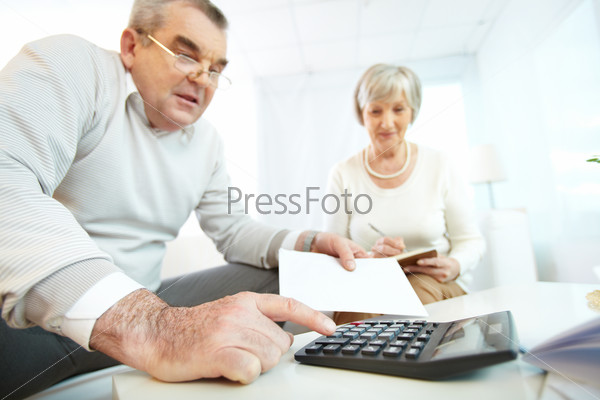 Portrait of mature man and his wife making financial revision at home