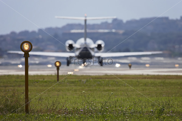 ITALY, Naples, international airport Capodichino, airplane ready to take off and flight control lights