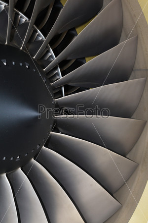 background turbine blades jet engine aircraft closeup