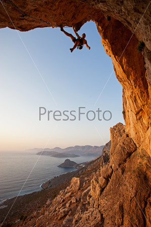 Rock Climber At Sunset, Kalymnos Island, Greece