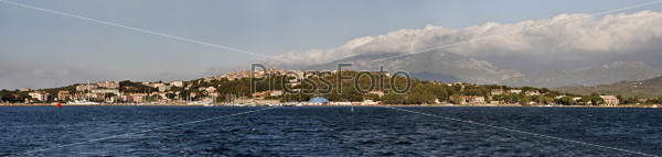 France, corsica, Porto Vecchio, panoramic view of the town and the port from the sea