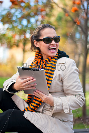 Young woman with pc tablet.