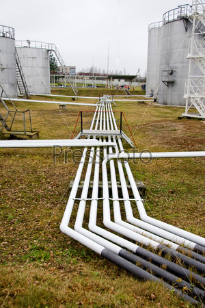 Fuel (oil) pipes in territory of a petrofactory.