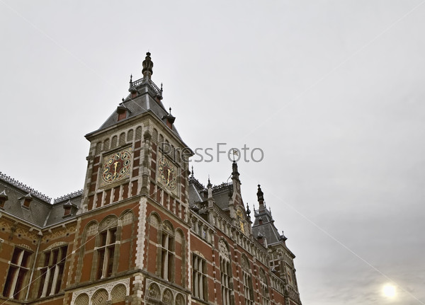 Holland, Amsterdam, view of the Central Railway Station facade
