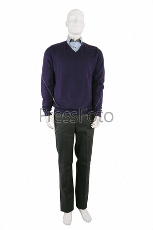 Male mannequin dressed in shirt and trousers and isolated on white