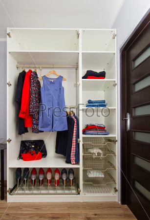 White Modern Wardrobe Withfemale Red And Blue Closing