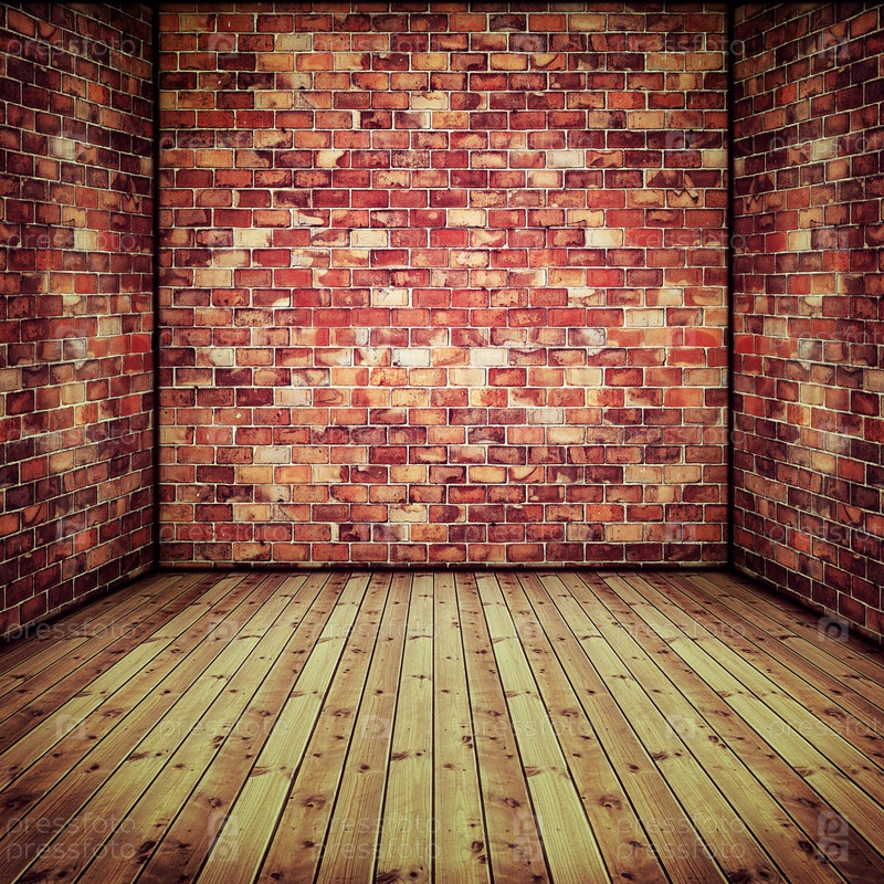 Abstract interior with old brick wall and wooden floor