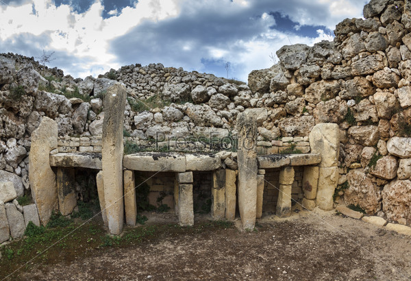 Malta Island, Gozo, the ruins of Ggantija Temples (3600-3000 BC), the megalithic complex was erected in three stages by the community of farmers and herders inhabiting the small island of Gozo