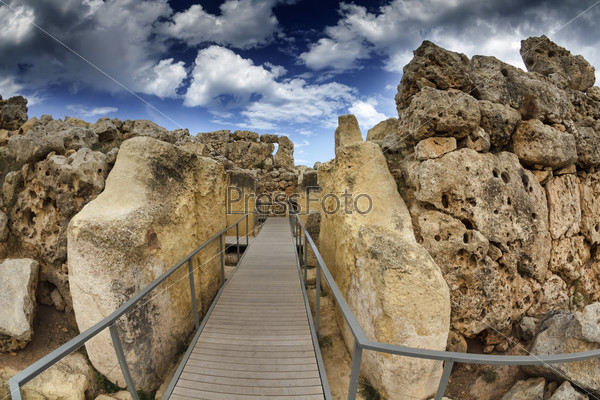 Malta Island, Gozo, the ruins of Ggantija Temples (3600-3000 BC), the megalithic complex was erected in three stages by the community of farmers and herders inhabiti