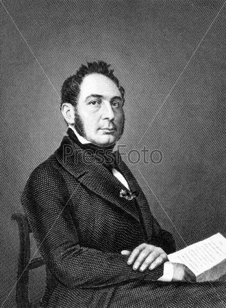 Eduard von Simson (1810-1899) on engraving from 1859. German jurist and politician. Engraved by Kuhner and published in Meyers Konversations-Lexikon, Germany,1859.
