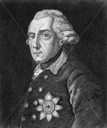 Фридрих II (1712-1786) на гравюре 1859 года. Король Пруссии с 1740 по 1786 год