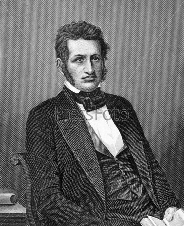 Фридрих Кристоф Далман (1785-1860) на гравюре 1859 г. Немецкий историк и политический деятель. Выгравирован Вульфом, опубликовано в разговорном словаре Майера, Германия, 1859