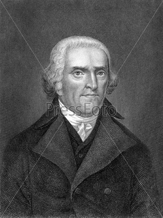 Томас Джефферсон (1743-1826) на гравюре 1859 г. Американский отец-основатель, главный автор Декларации независимости и третий президент в 1801–1809 гг. Гравюра С. Майера, опубликованная в Энциклопедии Майерса, Германия, 1859