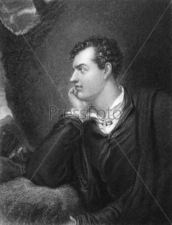 Lord Byron (1788-1824). Engraved by H.Robinson and published in The National Portrait Gallery Of Illustrious And Eminent Personages encyclopedia, United Kingdom, 1830.