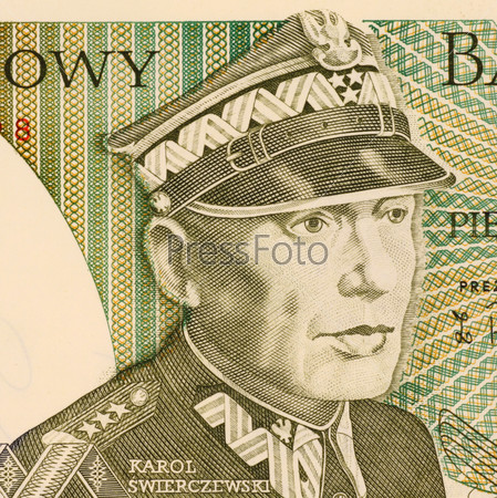 POLAND - CIRCA 1988: Karol Swierczewski on 50 Zlotych 1988 Banknote from Poland. Accused as a war criminal and one of the people that worked towards the enslavement of Poland under the communist regime.