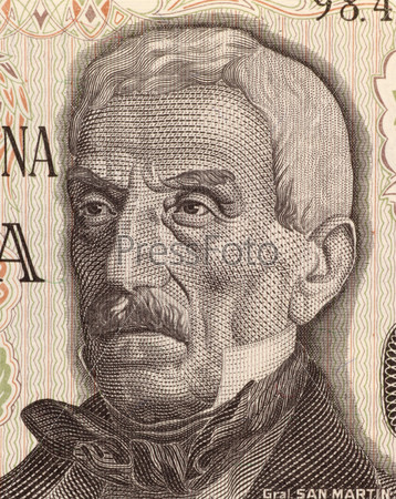 Jose de San Martin on 50 Pesos 1976 Banknote from Argentina. General and prime leader of the south part of South America\'s successful struggle for independence against Spain.
