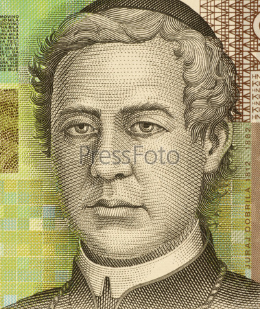 CROATIA - CIRCA 2001: Juraj Dobrila (1812-1882) on 10 Kuna 2001 banknote from Croatia. Bishop and benefactor from Istria who advocated for greater national rights for Croats under Italian rule.
