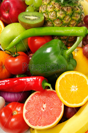 fresh fruits and vegetables isolated on a white background