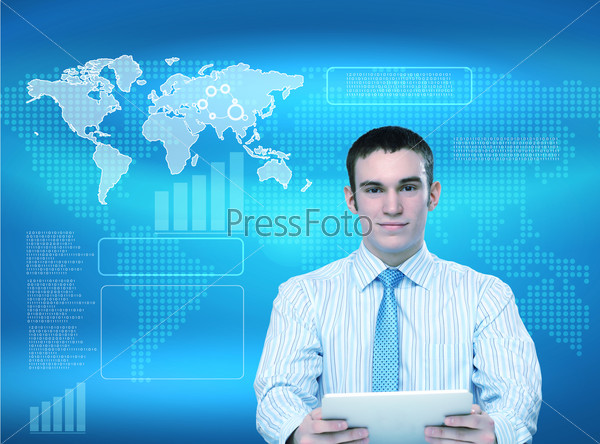 Business person and technology related background, stock photo
