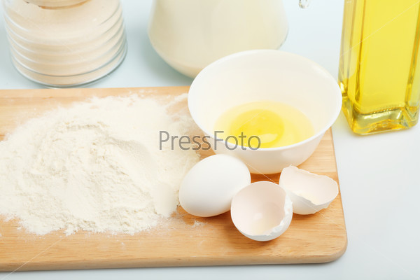 Different products to make bread on the table, stock photo
