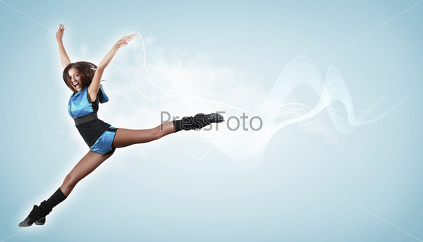 Young woman dancer illustration. With lights effect.