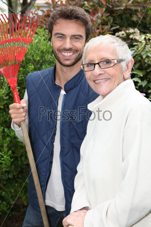 older lady and gardener
