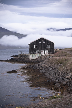 Black Wooden House in East Iceland, stock photo
