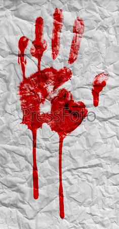 Bloody print of a hand and fingers, stock photo