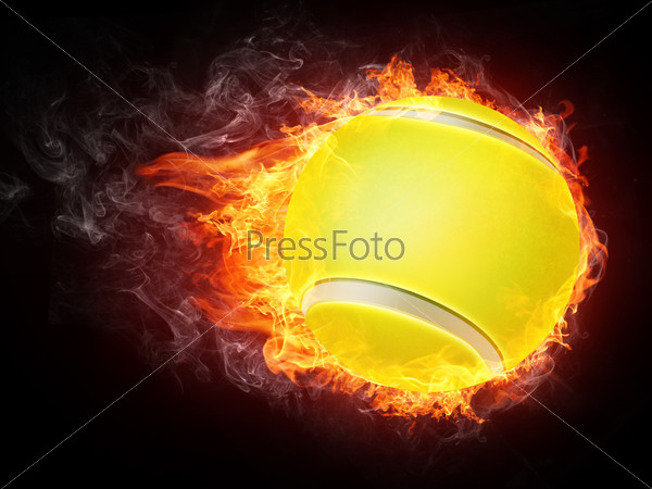 Tennis Ball on Fire. 2D Graphics. Computer Design.