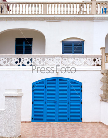 Mediterranean house facade on Alcudia beach of Mallorca Balearic islands