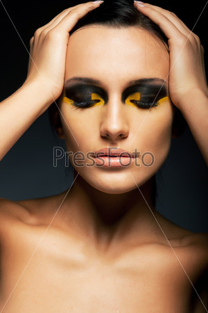 Sensual Woman with Closed Eyes - False Lashes, Bright Makeup