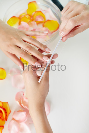 Nail treatment in a professional spa salon