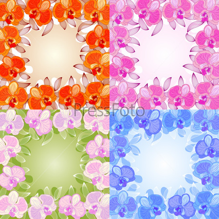 Set of four beautiful floral background frame with orchids. Raster version. Vector is also available in my gallery