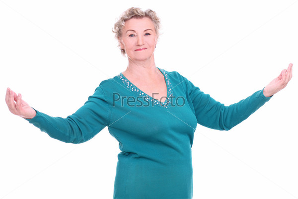 Happy smiling granny portrait over a white background