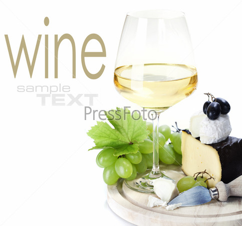 white wine and cheese over white  (with sample text)