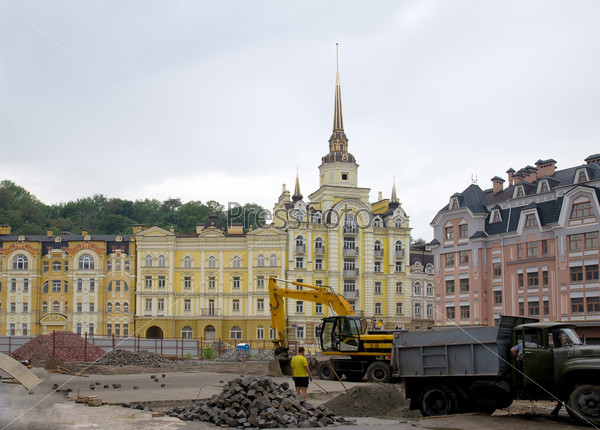 Construction works in Vozdvizhenskaya street in Kyiv, Ukraine. Preparing for UEFA EURO 2012 Poland - Ukraine