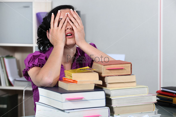 Overwhelmed law student, stock photo