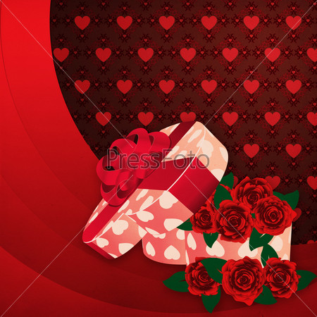 Roses and gift box lovely background