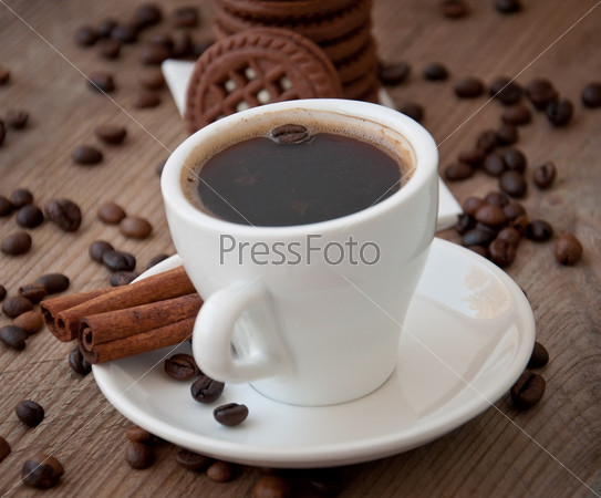 cup of coffee and chocolate cookies