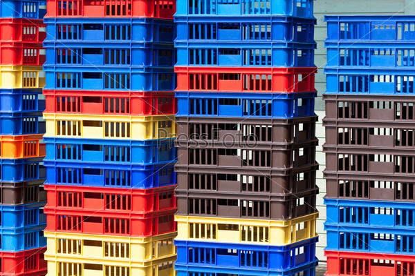 Bright Color Plastic Containers Piles -II. Horizontal shot