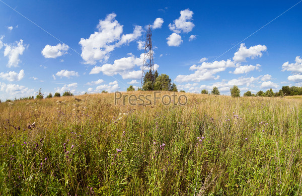 Summer landscape with geodetic point in Russia