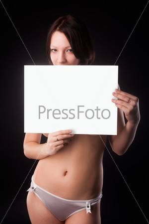 Sexy nude woman holding blank banner