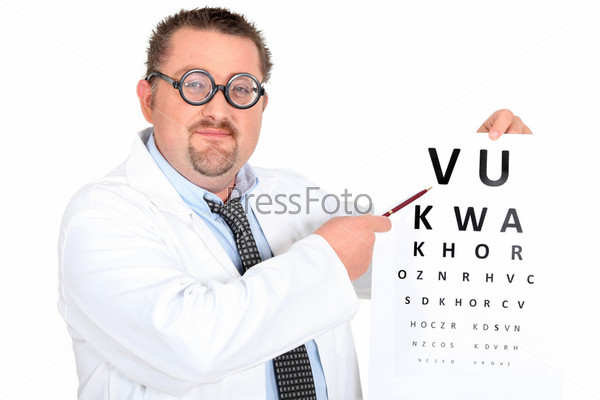 Смешной офтальмолог с бифокальными очками