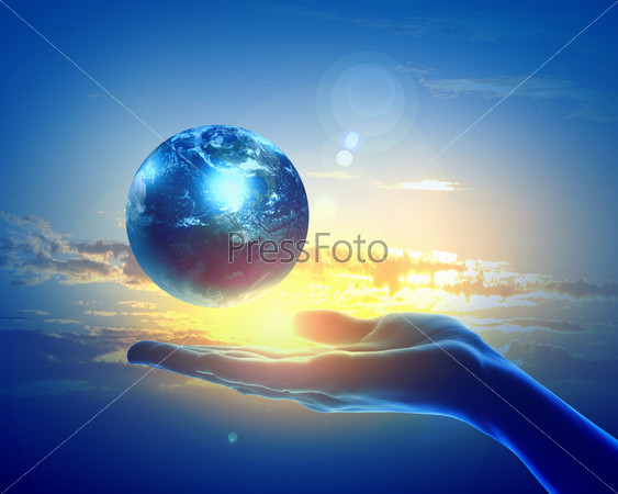 Image of hand holding earth planet against illustration background.Elements of this image are furnished by NASA
