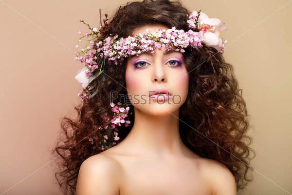 Purity. Freshness. Virginity. Attractive Charming Woman with Frizzy Hairs